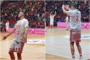 Οι παίκτες του Ολυμπιακού βγήκαν για ζέσταμα στο Μιλάνο, με μπλουζάκι αφιερωμένο στον Έβανς (video)