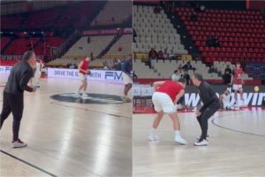 Ο προπονητής της Μπασκόνια είναι… ΘΕΟΥΛΗΣ: Έκανε ζέσταμα με τους παίκτες του πριν τον Ολυμπιακό (video)